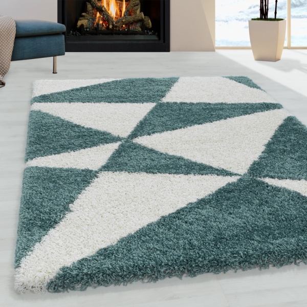 Tango Shaggy Geometric Blue Rug